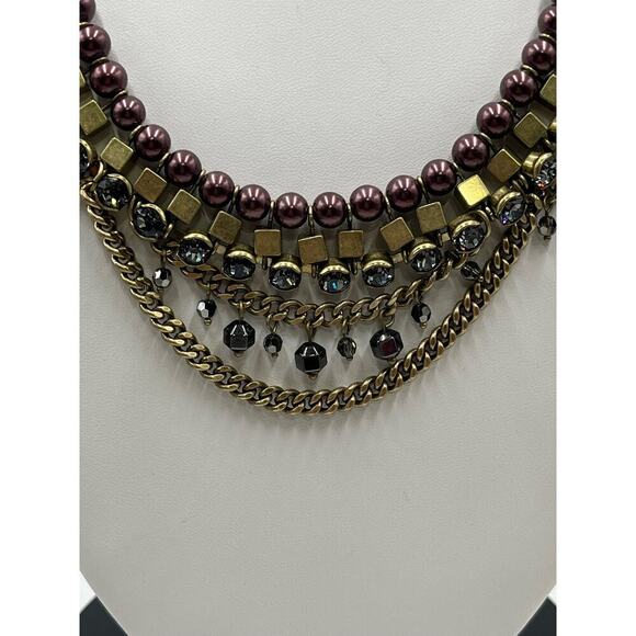 Silpada KR Vintage Hematite Bead Purple Faux Pearl Brass Necklace Magnetic Clasp - Picture 2 of 15